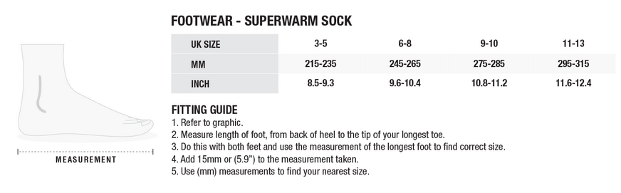 ZHIK SUPERWARM SOCKS 24 0 Størrelsesskema